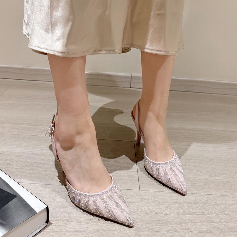 New Crystal Women Pumps Street Style Ankle Buckle High Heels Pointed Toe Shoes Sexy Banquet Party Sandals