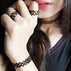 Sexy Stretch Black Tattoo Choker Necklace Bracelet Ring Sets Gothic Punk Jewelry