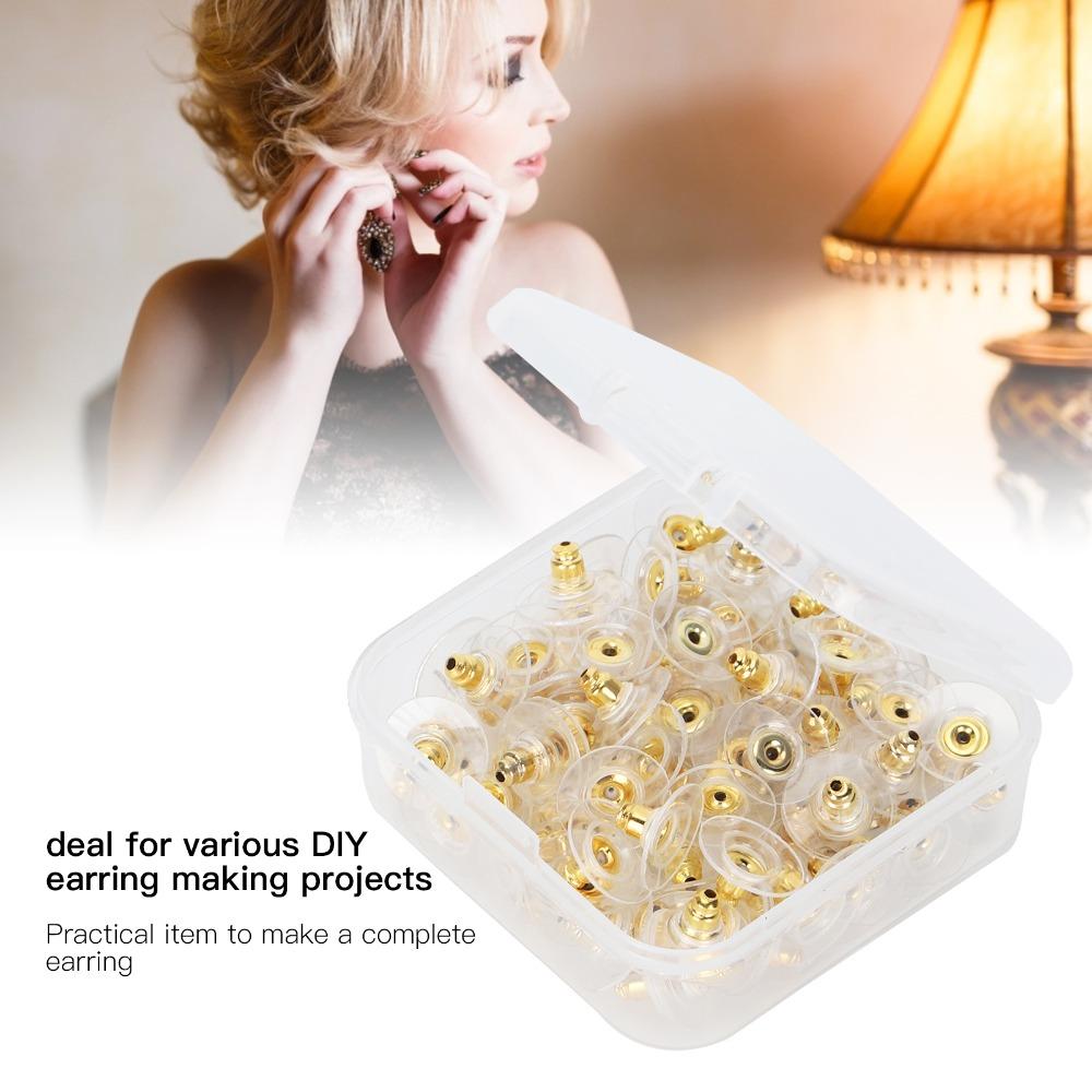 100pcs Earring Torus Plastic Earring Backs Gold With Pad Pierced Earring Backing Soft Clear Earring Backing Stoppers Posts
