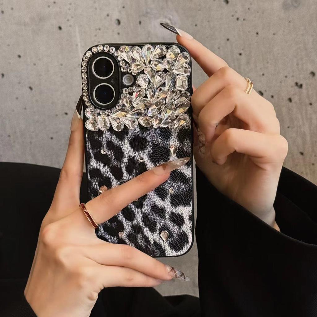 Подходит для чехла для мобильного телефона Apple 16 ProMax iPhone 15 Леопардовый принт Стразы 14 Мода Женский 13 Полное покрытие Защита от падений 12PM
