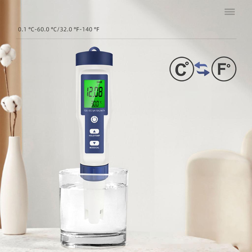Высокоточный цифровой измеритель воды PH EC TDS, соленость и температура 5 в 1, многодиапазонный измеритель уровня воды