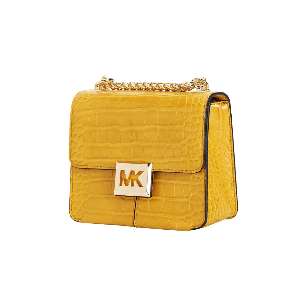 Michael Kors MK Sonia Сумка через плечо с большим логотипом и золотой пряжкой, клапан на цепочке, рисунок под крокодила, ПВХ, маленькая женская сумка, желтый 35F1G6SS1E-MARIGOLD