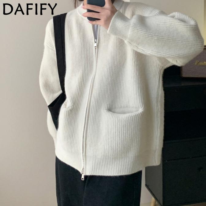 DAFIFY Женская мода повседневная осень-зима однотонный принт длинный рукав O-образный вырез свитера
