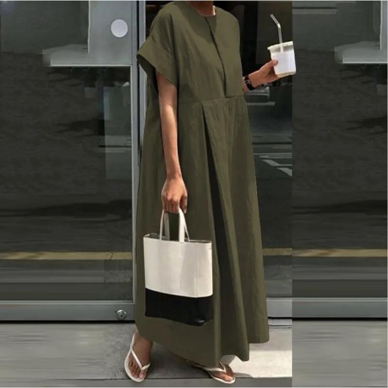Loose Dress Crew-neck Long Skirt Temperament College Style Casual Dress for Women