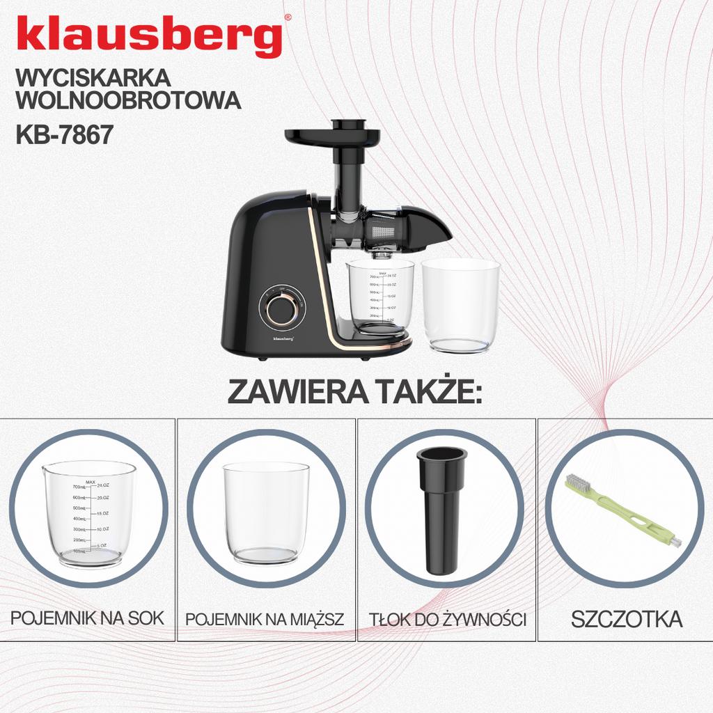 Sokowirówka wolnoobrotowa 150W do owoców i warzyw COLD PRESS KLAUSBERG KB-7867