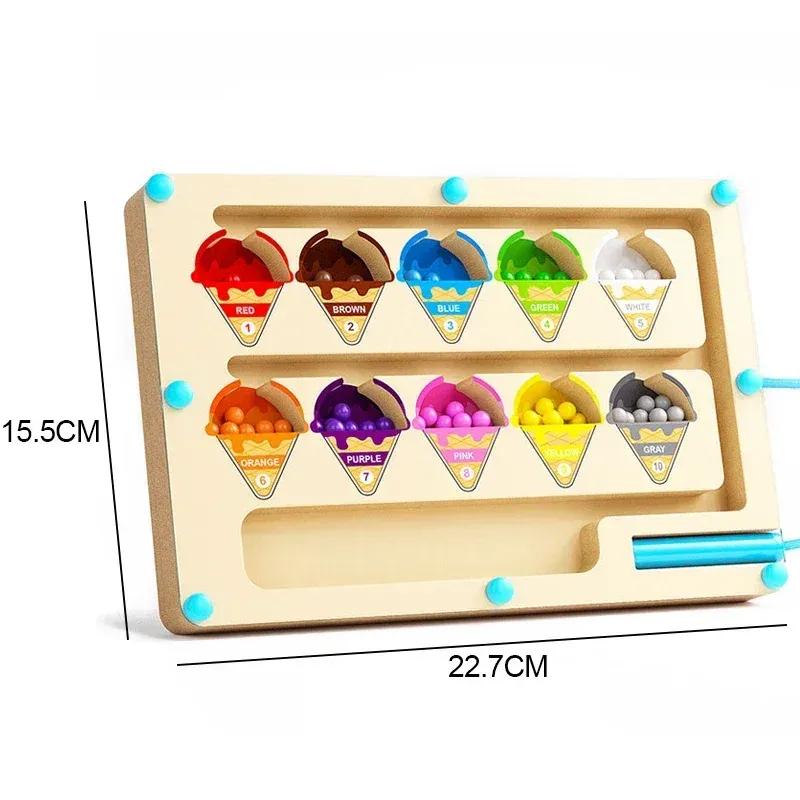 Montessori Magnetic Color Sorting Games Maze Board Pen Moving Bead Games Wooden Control Sensory Play Educational Toys for Kids