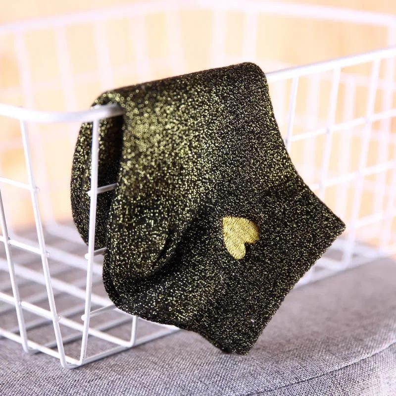 Женские носки с вышивкой Love Heart Glitter, модные, забавные, золотые, серебряные, шелковые, красочные, блестящие, Sokken, блестящие, Calcetines Mujer Dropship