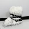 Женские зимние сапоги из искусственного меха лисы, ремень в стиле панк, европейские и американские сапоги с высоким голенищем длиной 40 см, сапоги для снега