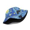 Starry Night Cartoon Reversible Double Sided Bucket Hat-Western Fashion Travel Sun Hat for Unisex Four Seasons Use