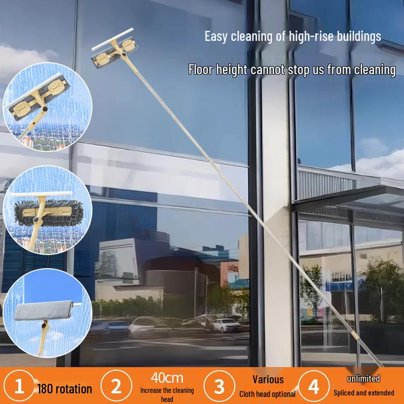 Двусторонний шенилловый скребок для окон с высоким подъемом и удлиненной ручкой