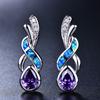 Бохо Мода Женские Серьги Капли Воды с Фиолетовым Кристаллом Модные Серьги-гвоздики с Имитацией Синего Огненного Опала для Женщин Свадебные Украшения