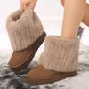 Shoes for Women Winter Women's Boots Black Round Toe Solid Flock Plush Warm Mid Heel Casual Snow Boots Women