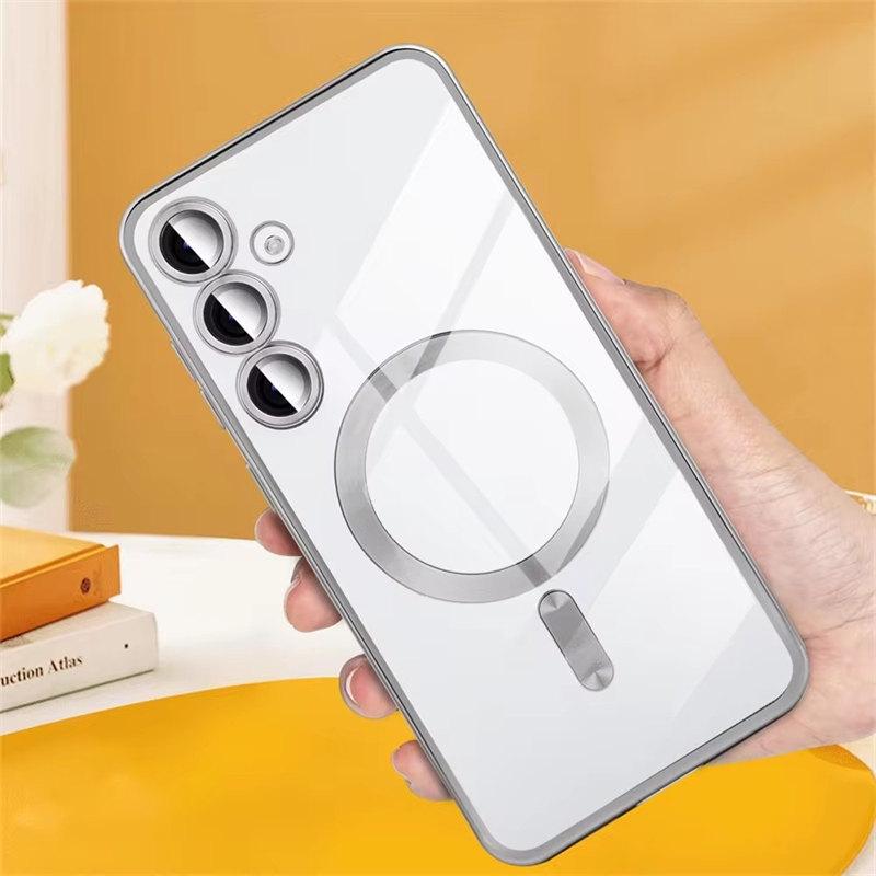 Прозрачный беспроводной чехол с покрытием для Samsung Galaxy S24 S23 S22 S21 S20 FE Ultra Plus Case Note 20 Ultra MagSafe, слабый магнитный чехол
