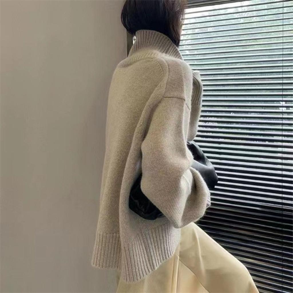 Вязаный свитер женский с высоким воротом пуловер женский новый свободный и ленивый стиль облегающий однотонный базовый топ женский