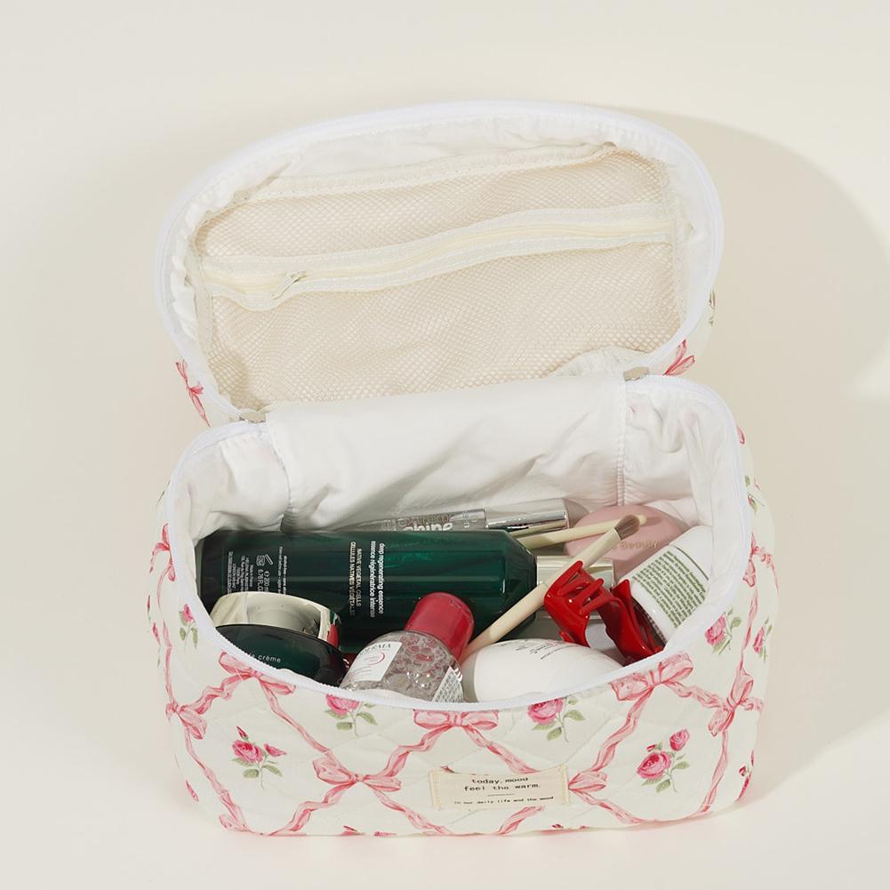 Набор из 3 косметичек Органайзер для косметики Большая вместимость Стеганая Кокетливая Сумка для туалетных принадлежностей Эстетичный Хлопок для Путешествий на Открытом Воздухе