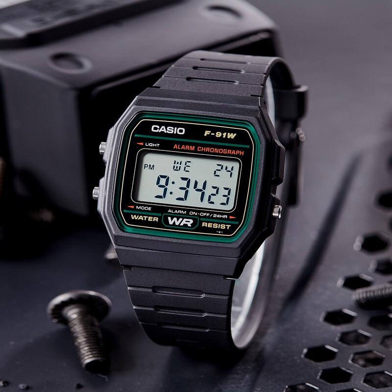 Casio Серия YOUTH-силикагель маленький квадратный маленький квадратный часы синий контур классические ретро водонепроницаемые часы кварцевый механизм полимерный ремешок японские F-91W-3