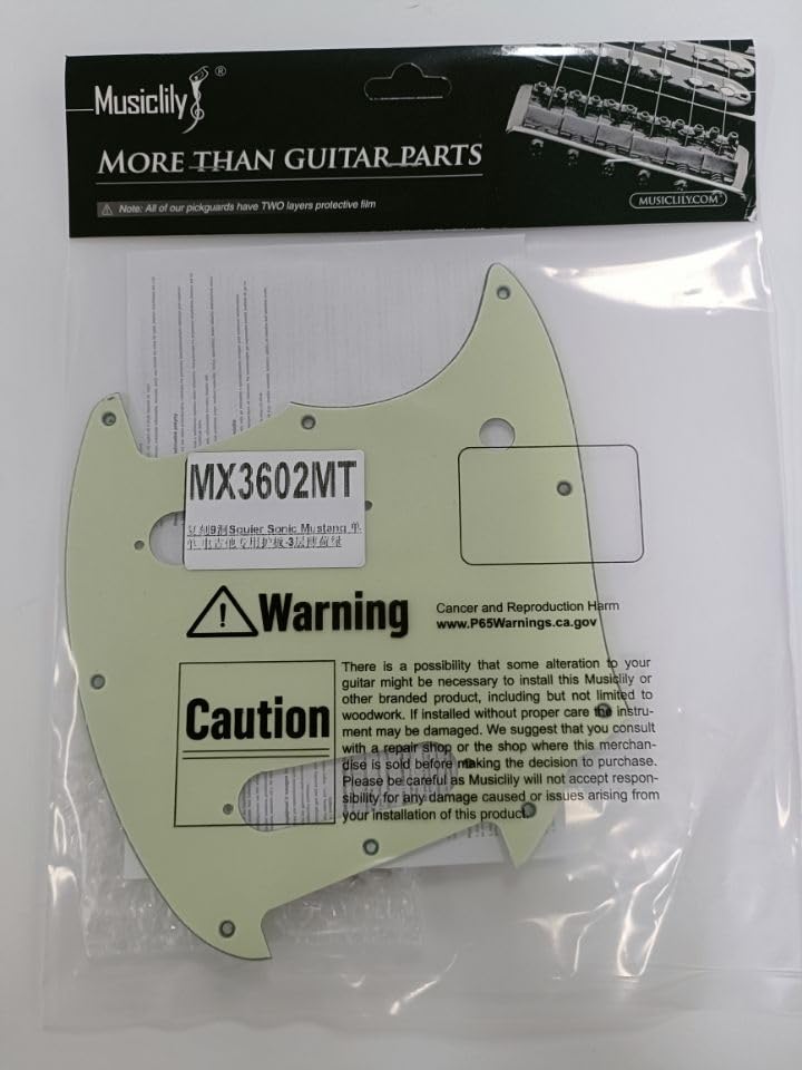 Musiclily Pro 9-Hole Mustang Stainless Steel Pickguard for Squier Sonic Mustang Electric Guitar, 3-Piece, Mint Green