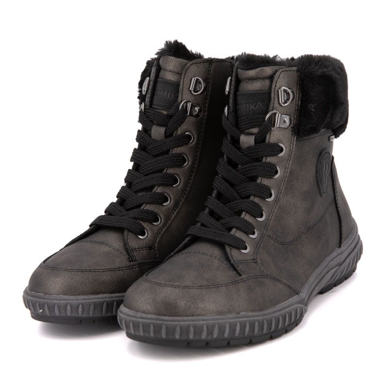 Женские ботильоны ROMIKA платиново-коричневого цвета с серым мехом