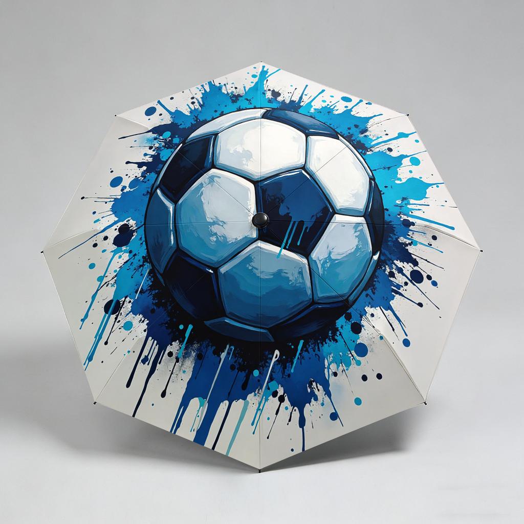 A Splatter Paint Football Pattern Umbrella with a Fresh White And Blue Canopy - Features Automatic Opening And Closing, a Port