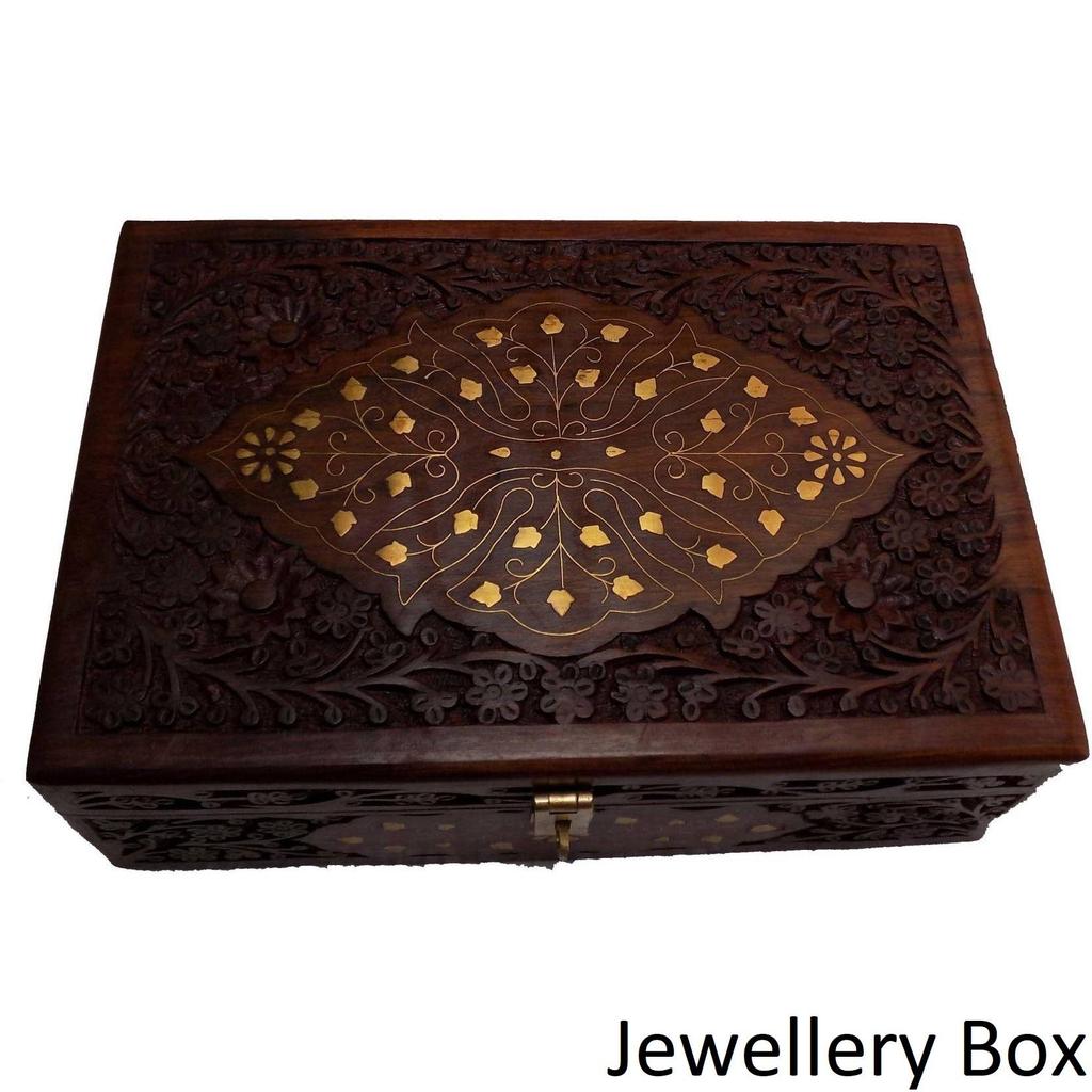 Handicraft BANGLE AND JEWELLERY HOLDER OF BRASS INLAY WORK AND CARVING BANGLE HOLDER, JEWELLERY HOLDER Vanity Box  (Brown)