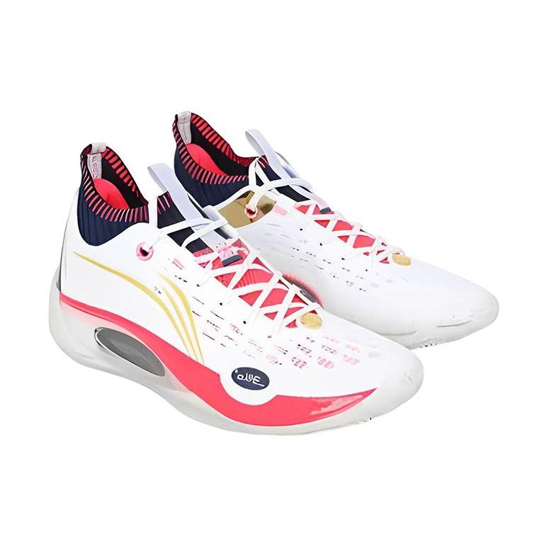 Li Ning Wade 808 Ultra Тканевая амортизация Скользкие Устойчивые к истиранию Низкие Баскетбольные кроссовки Мужские Белый Красный ABAS113-6