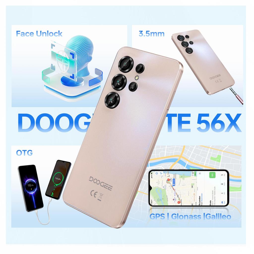 DOOGEE Note56X Android 16 Мобильный телефон Разблокированный Батарея 6150 мАч, 24 ГБ+64 ГБ/TF 2 ТБ Смартфон, 6,56-дюймовый Экран, 4G Две SIM-карты Телефон, 8,45 мм Ультратонкий/GPS/OTG