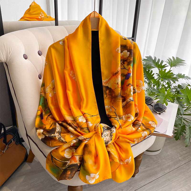 Autumn Scarf Women's Luxury Design Scarf Silk Smooth Scarf Soft Muslim Headband Shawl Beach 90x180cm