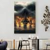 Middle Ages Pirate Ship Poster and Print Funny Century Naval Battle Canvas Painting Wall Art Pictures For Living Room Home Decor No Frame