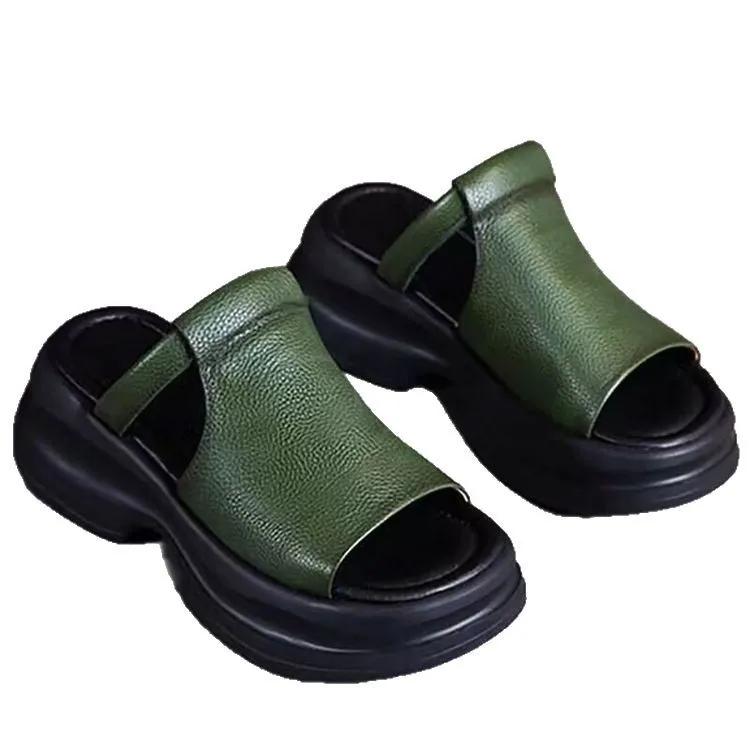 Модная женская обувь полушлепанцы на танкетке, сандалии с открытым носком, увеличивающие рост, летняя новинка 2025 года, универсальная обувь для мам