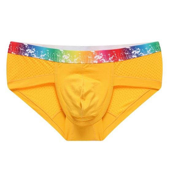 Men Briefs Soft Breathable Mesh 3D Pouch Elastic Fabric Panties Rainbow Waistband U-Convex Sport Underwear Daily