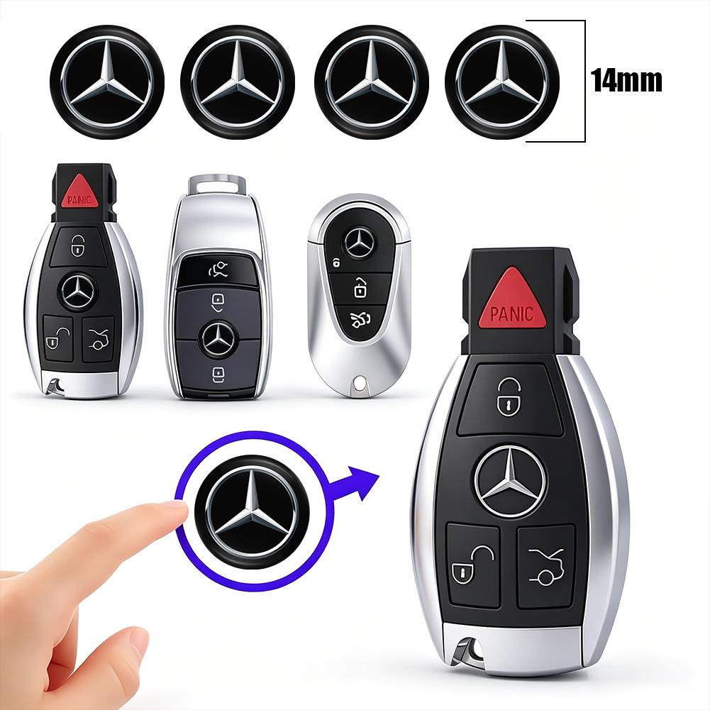 MEA4 14mm Car Key 3D Aluminum Logo Replacement Sticker Accessories For Mercedes-Benz GLC X253 X254 C-Class W205 W206 A-Class W177 GLA