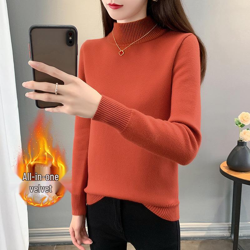 2025 Autumn/Winter Women's Plus Size Knit Fleece Sweater - Slimming, Cozy Inner Layer, Warm and Stylish.