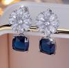 1 пара сережек-капель с голубым цирконием огранки «Принцесса» для женщин и девочек, серебряные серьги-цветы, ювелирные изделия для свадебной вечеринки