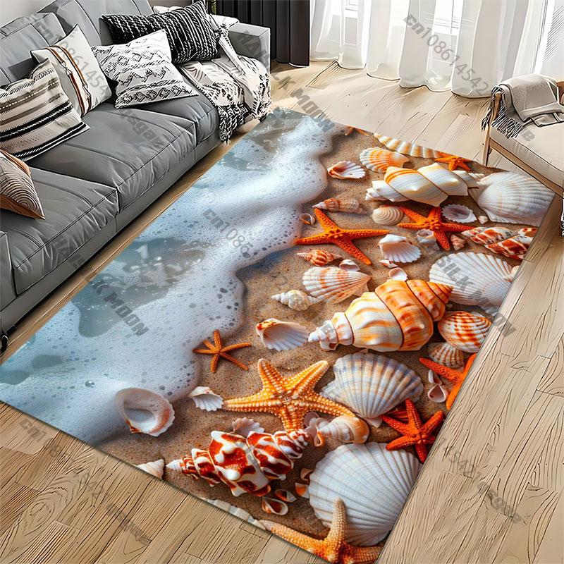 Seashells starfish beach waves carpet Yoga living room room decor children's crawling mat doormat area rug games mat