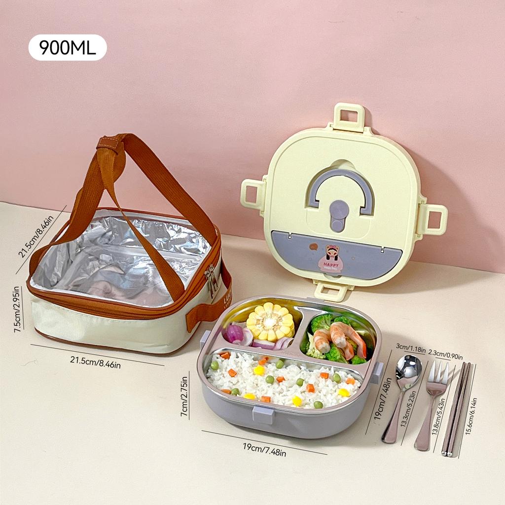 850/900Ml 304 Stainless Steel Divided Bento Box With Cutlery Large Capacity Leak Proof Lunch Box Student Kids Lunch Container