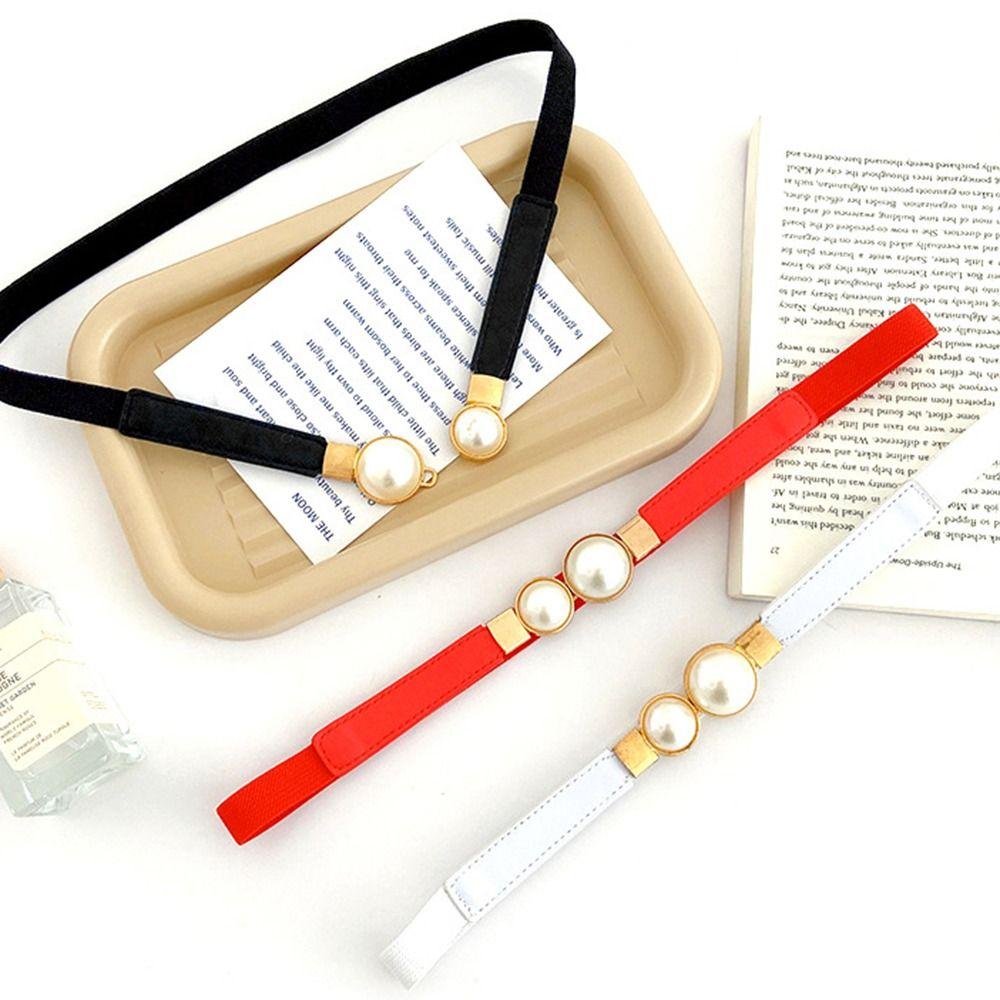 Pearl Buckle Waist Belt Thin Dress Coat Decorative Waistband Simple Skinny Waist Straps Women