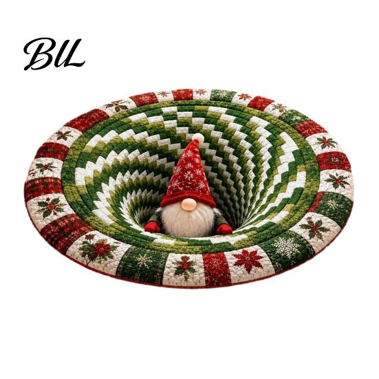 Creative Gift for Christmas Round 3D Rug, Optical Illusion Area Santa Claus Gnome Quilted-Like Comfortable Barefoot Floor Mat Anti-slip Washable