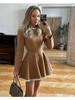 Splice Lace Mini Dress for Women High Waist Slim Elegant Dresses Femme Wedding Retro Temperament Dress Womens Clothes