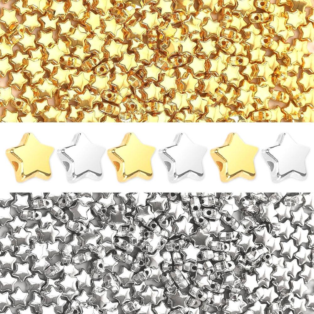 200/500/1000 разделительных бусин в форме звезды, 6 мм разделительные бусины в форме звезды из золота и серебра для ювелирных изделий, изготовление браслетов, бусины для браслетов, бусины для волос