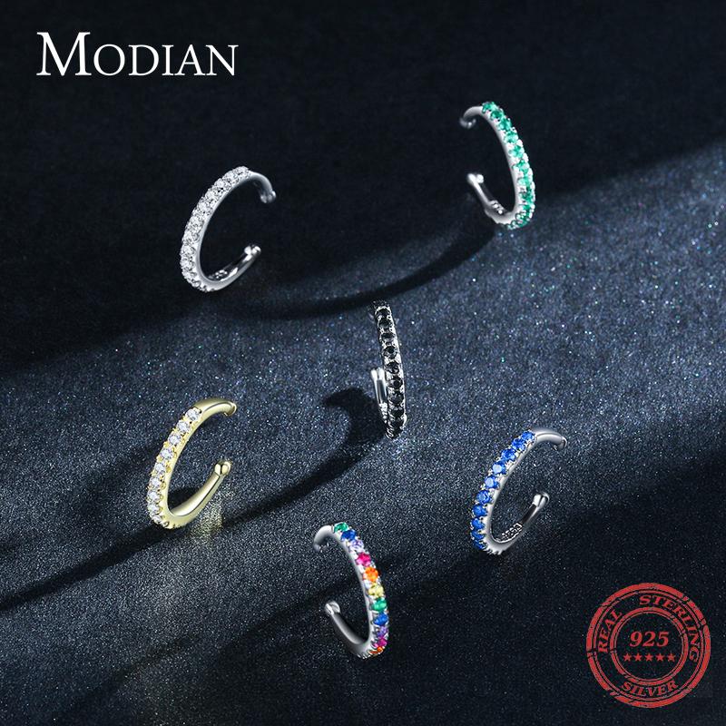 Modian 1 шт. Радужные серьги-каффы из стерлингового серебра 925 пробы, модные уникальные круглые крошечные серьги-клипсы для женщин и девочек, ювелирные аксессуары