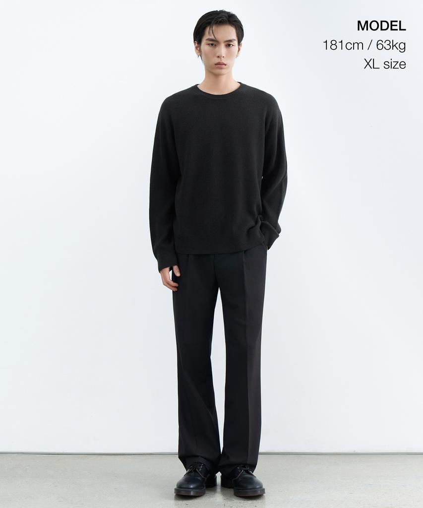 Musinsa Standard [Victoria Wool] Минималистичный ребристый джемпер с круглым вырезом [Темно-серый]