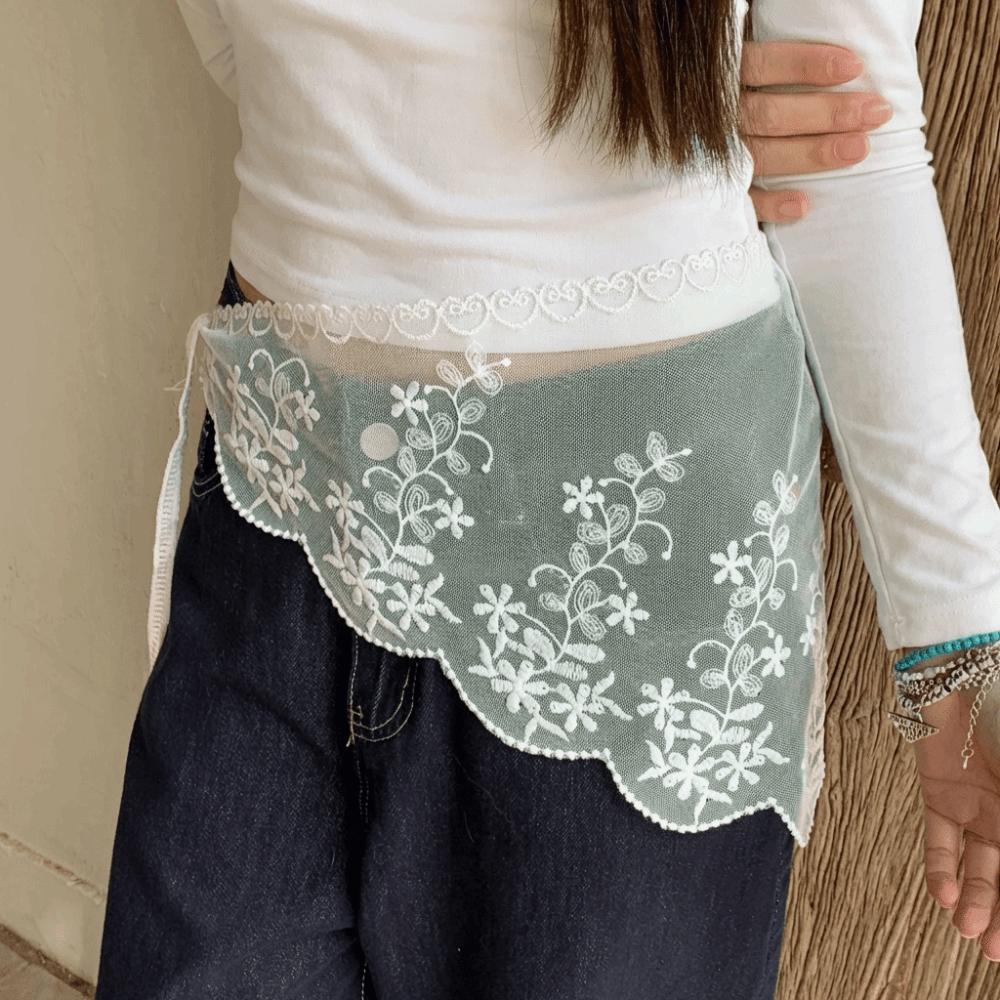 White Lace Triangle Belt Elegant Belted Overlap Scarf Niche Korean Lace Apron  Party