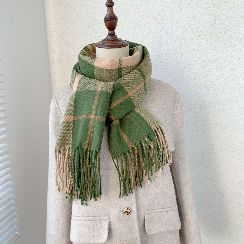 Зимняя новая высококачественная имитация кашемира с крупной сеткой, универсальная теплая толстая студенческая шаль для женщин 2024 года