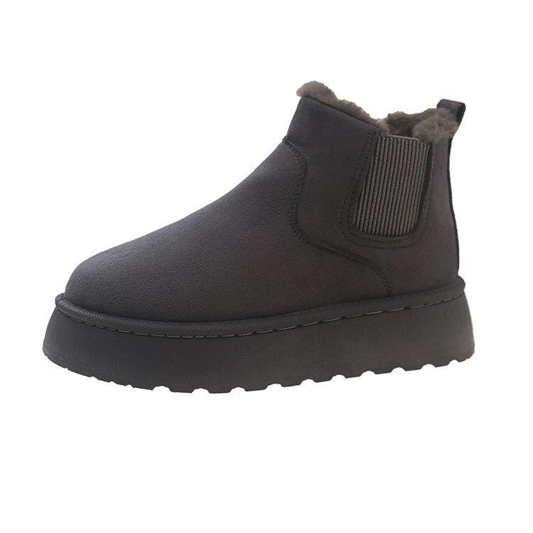 Женские ботильоны Зима Новые женские зимние теплые хлопковые ботинки на толстой подошве с бархатной круглой носочной частью