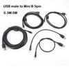 0.3-5M Mini B 5pin USB Male Extend Cable To USB Male T Port 5p Fast Data Power Charger For Player Car DVR GPS Digital Camera HDD