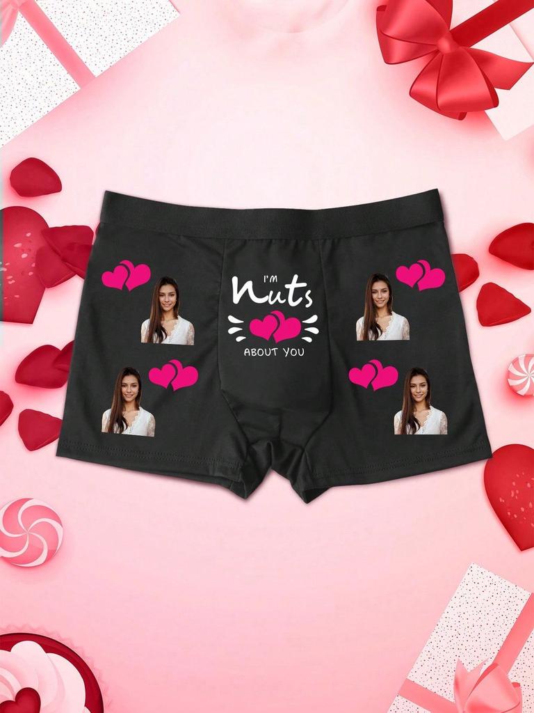 Мужские трусы-боксеры с индивидуальным фото и розовым рисунком в виде сердца, эластичное, мягкое, удобное персонализированное нижнее белье, идеальный подарок для парня/мужа