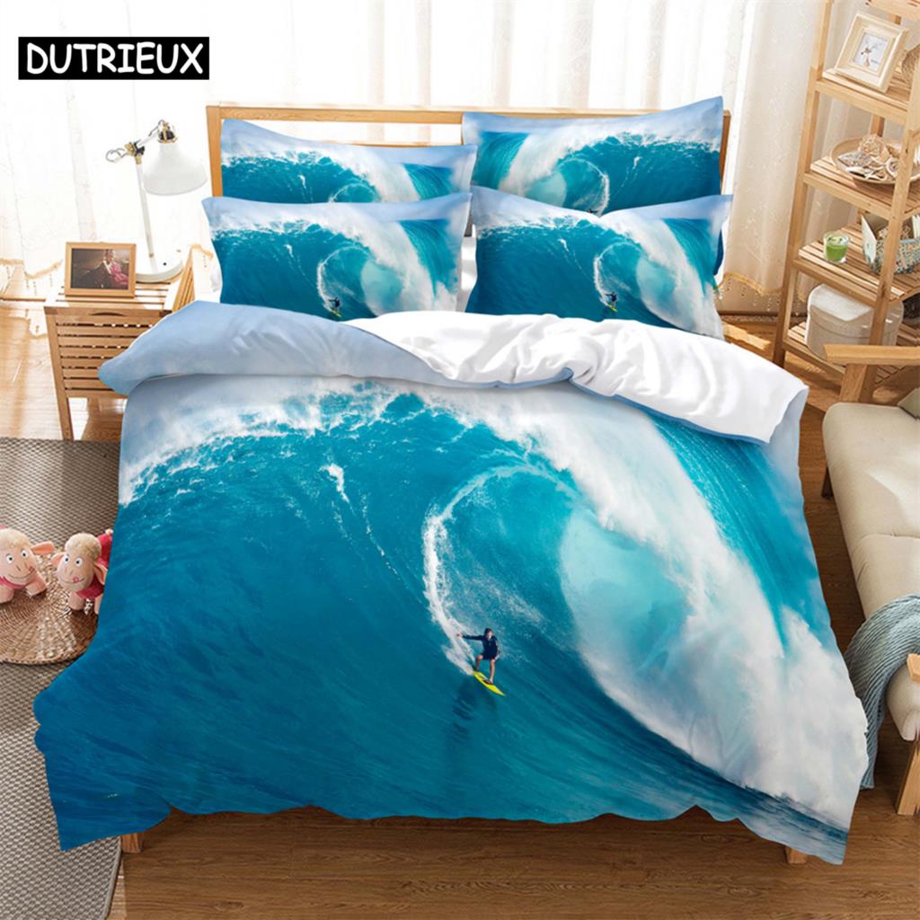 Постельное белье Surf, 3 предмета, цифровая печать, мультяшный, plain weave, для Северной Америки и Европы, комплект постельного белья, размер Queen
