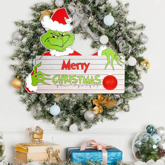 Christmas Green Elf Door Sign Merry Christmas Wooden Door Hanger Front Door Wall