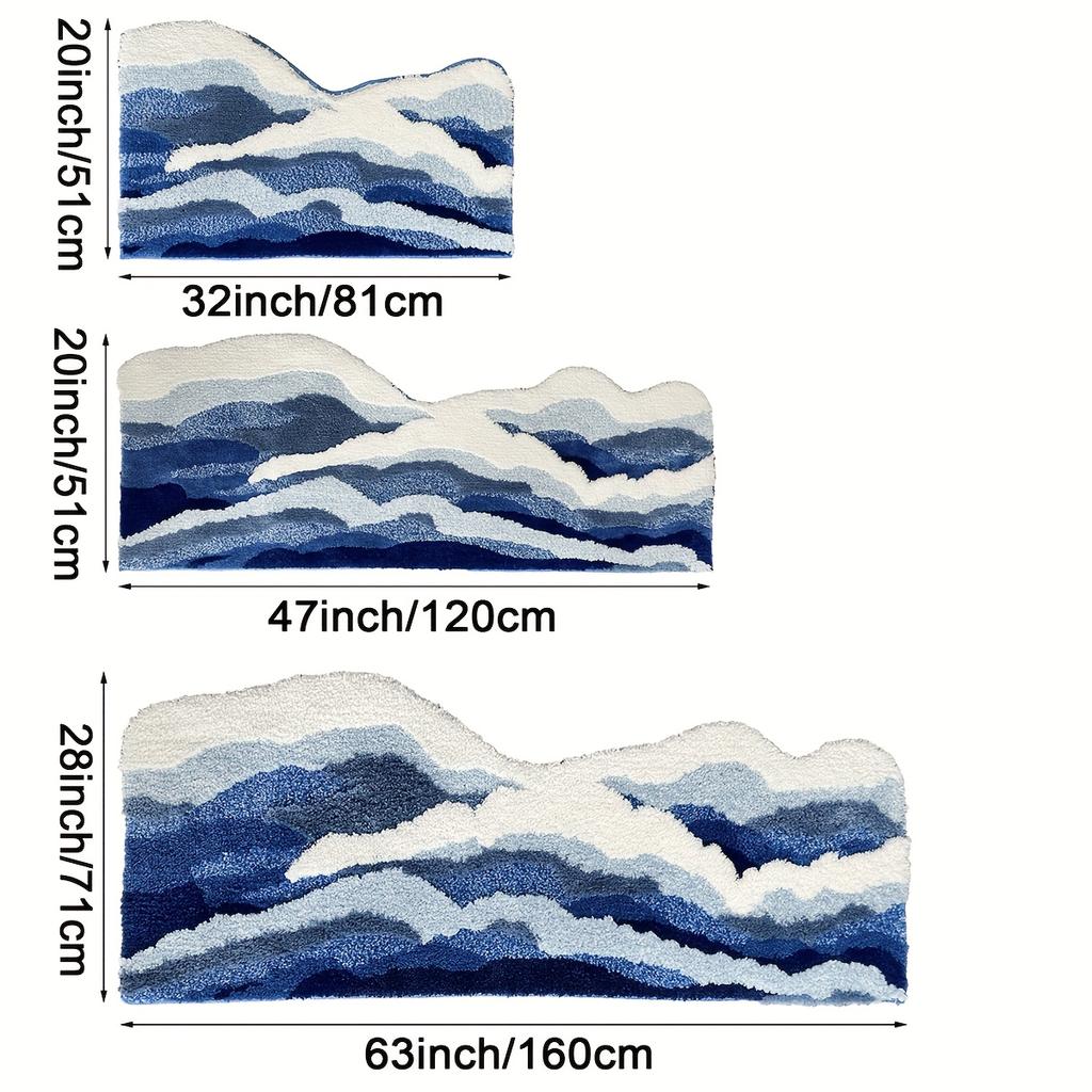 3D Неровный коврик для ванной, Ковер для гостиной с узором волны и облака, Напольный коврик для спальни, Декоративный напольный коврик, Комнатный напольный плюшевый ковер для диванной зоны