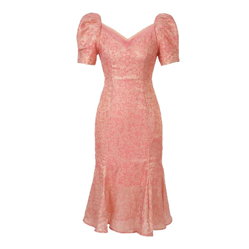 GMXIA Летнее облегающее платье с французским v-образным вырезом и принтом, милое женское платье с рыбьим хвостом и талией